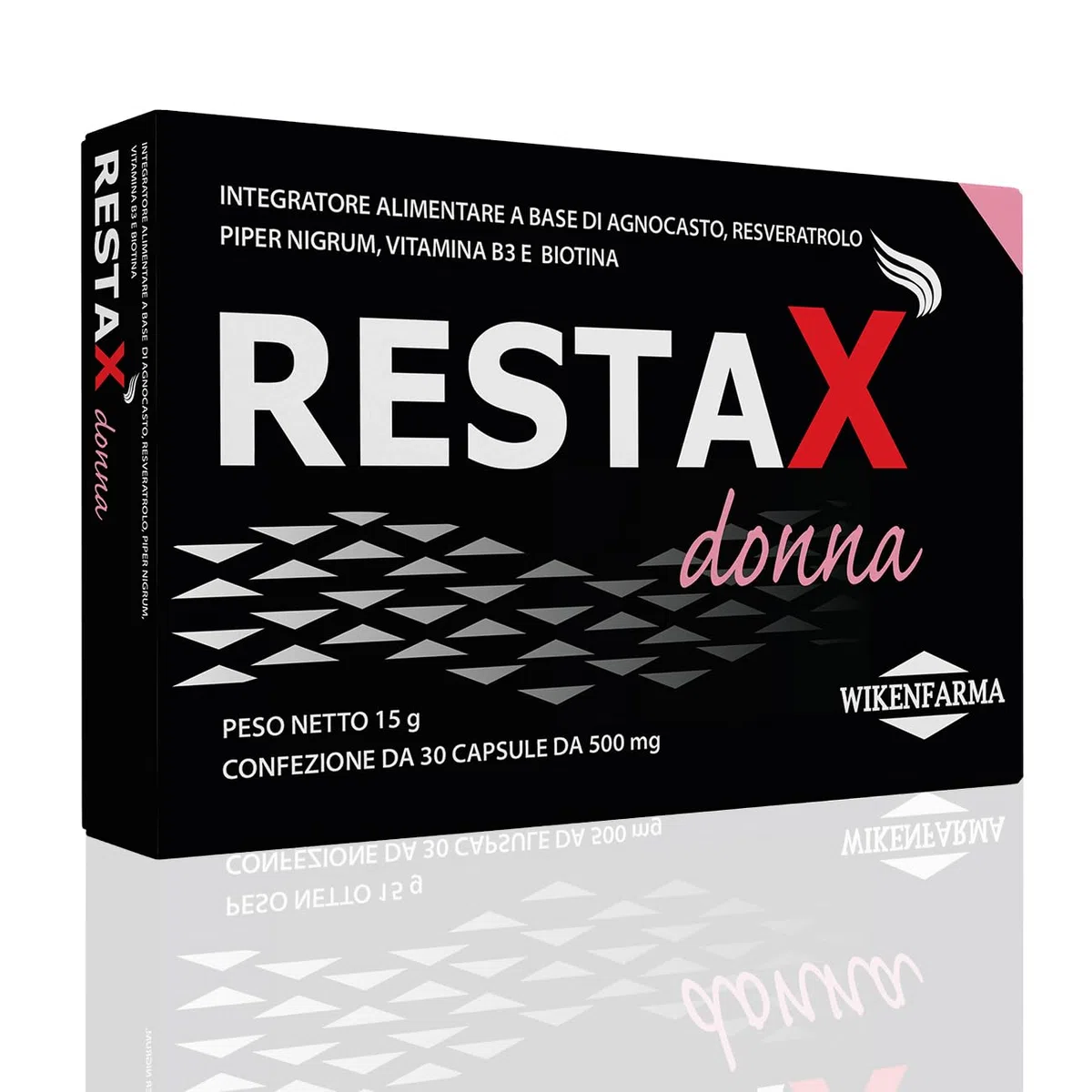 RestaX Donna integratore specifico per alopecia androgenetica femminile in età fertile con Agnocasto, Resveratrolo, Biotina. Con progestinico che riduce caduta e stimola la ricrescita nelle donne
