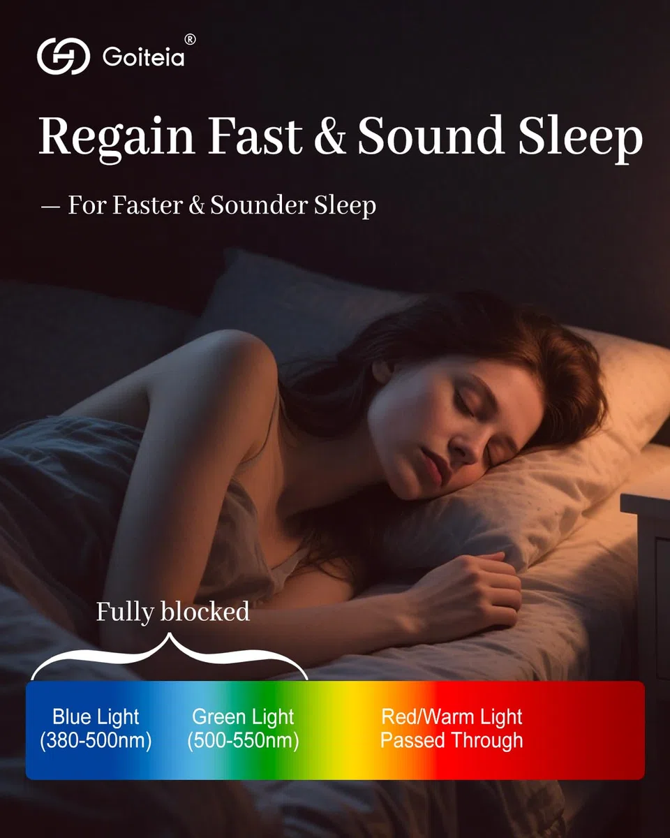 Goiteia Occhiali rossi con clip per blocco della luce blu e verde, migliorano il sonno, alleviano l'affaticamento degli occhi e il mal di testa, occhiali a luce rossa per l'uso dello schermo