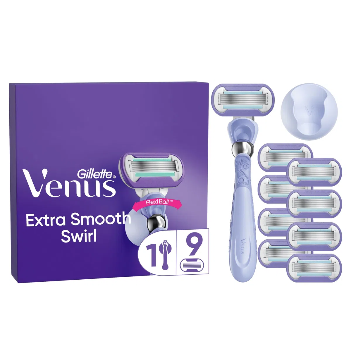 Gillette Venus Deluxe Smooth Swirl - Rasoio da donna + 9 lame con lama a 5 strati, regalo per donne