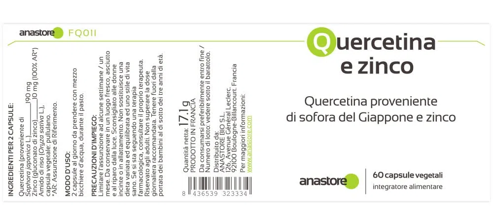 Quercetina e zinco * 100 mg / 60 capsule * Quercetina di origine naurale dalla pianta sofora del Giappone