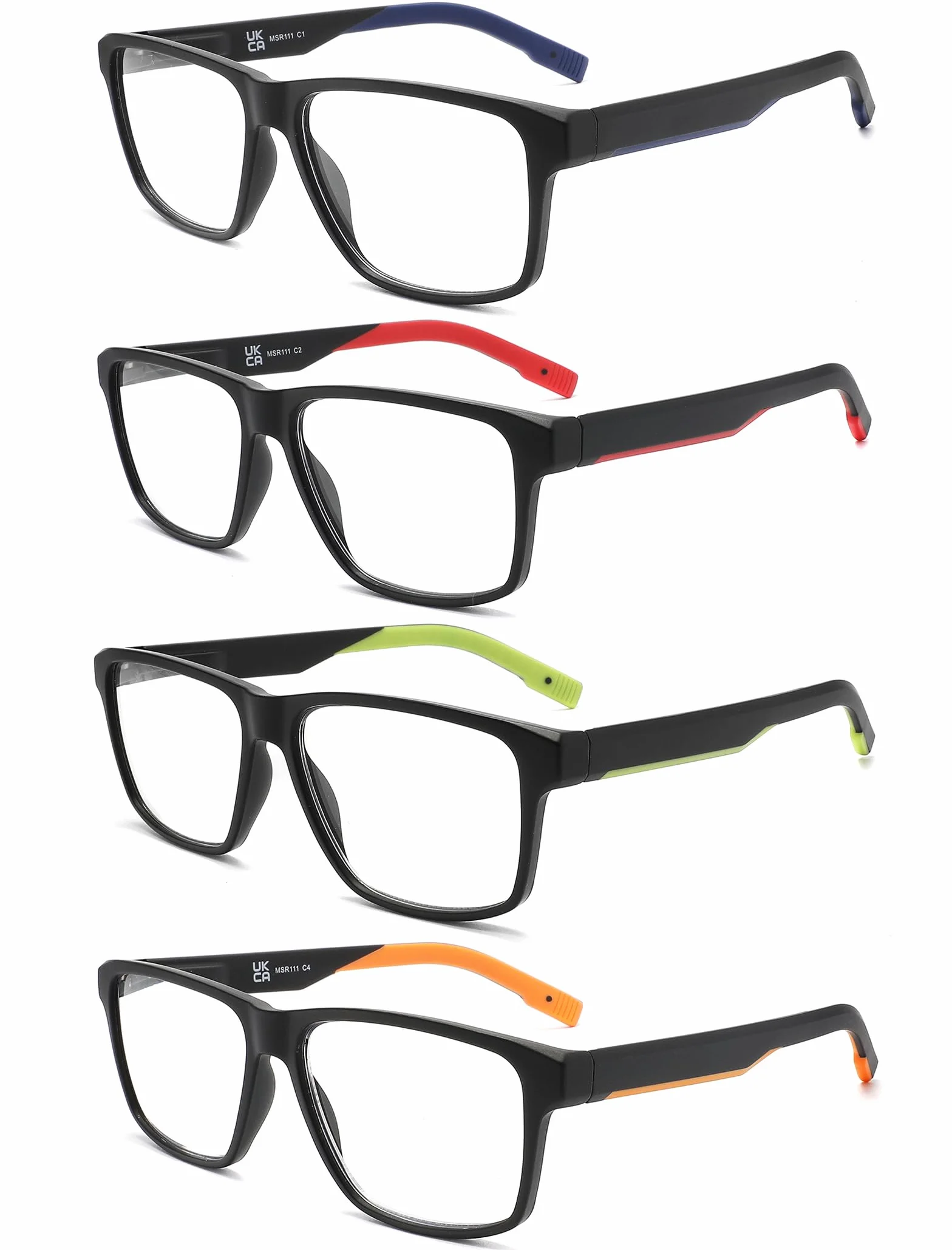 MODFANS Confezione da 4 Occhiali da Lettura Uomo,Stanghette in Gomma,Occhiali Vista Anti Luce Blu,Leggera,Visione Chiara,con Custodia