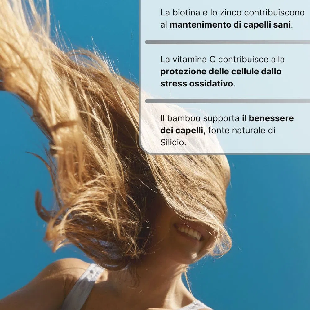 SWISSE Beauty - Integratori per Capelli Donna e Uomo con Vitamina C per Proteggere le Cellule dallo Stress Ossidativo, Integratore con Biotina e Zinco per Capelli Sani, 30 Capsule Molli, Made in Italy