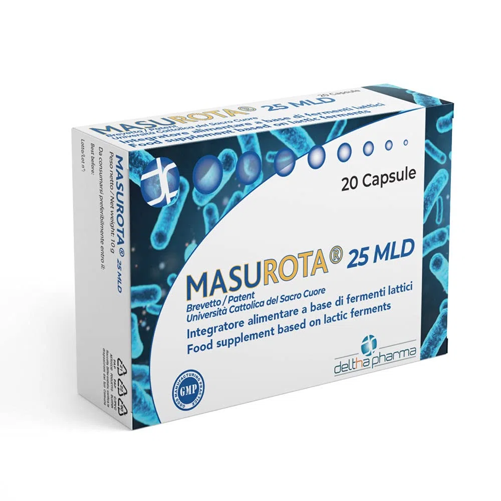Masurota Probiotico 25 Miliardi cellule vive 9 ceppi con Inulina Brevetto con Università Cattolica Sacro Cuore - Policlinico Gemelli 20 caps
