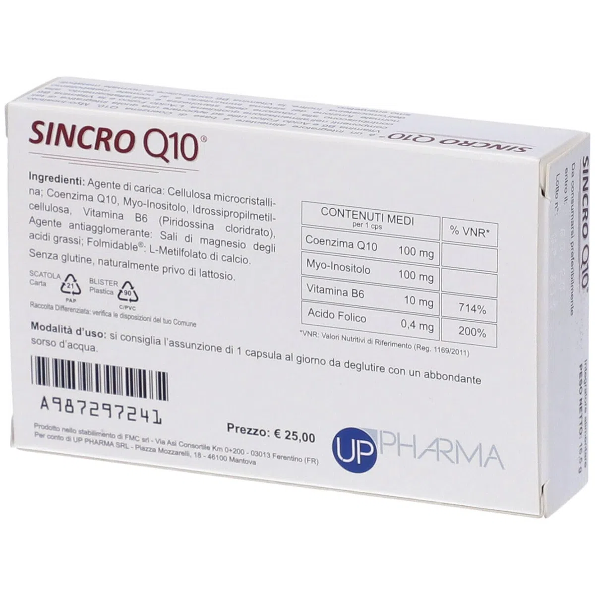 SINCROQ10 30 capsule integratore alimentare a base di coenzima q10