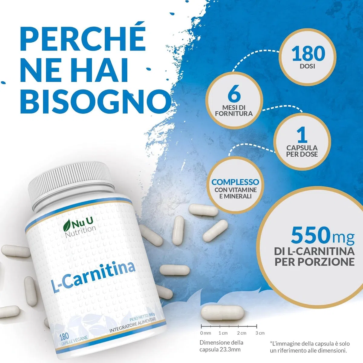 L-Carnitina Tartrato Forte - 180 Capsule Vegane - 550mg di Carnitina per Capsula - Con Vitamine & Minerali - Integratore Pre e Post Workout per Sportivi - Prodotto in Europa - Nu U Nutrition