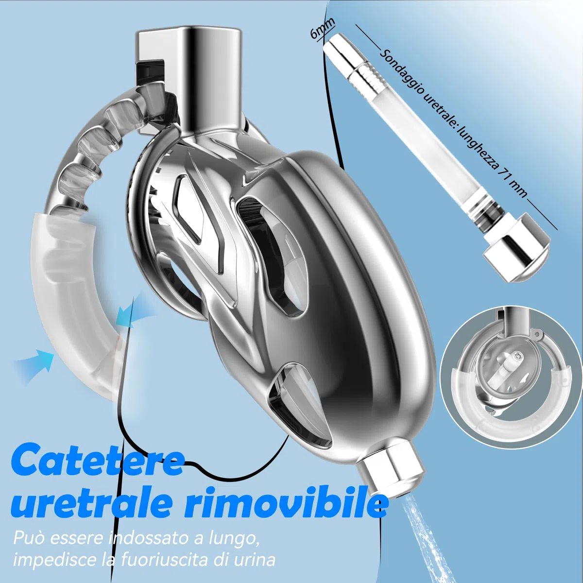 Male Chastity Cage Gabbia di castità maschile giocattoli sessuali per adulti, Himitsuna grande e leggera con catetere uretrale morbido e 7 misure regolabili, attrezzatura per bondage BDSM per uomini