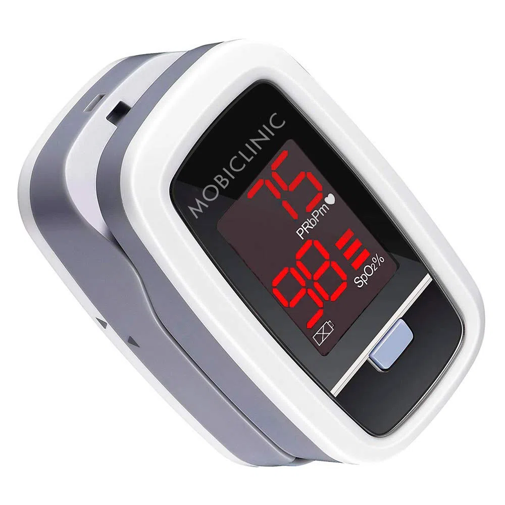 Mobiclinic, Saturimetro da dito, Px-02, Marchio europeo, Schermo oled, Marcatura ce, Misuratore ossigeno sangue, Frequenza cardiaca, Curva pletismografica, Pulsossimetro professionale, Colore bianco