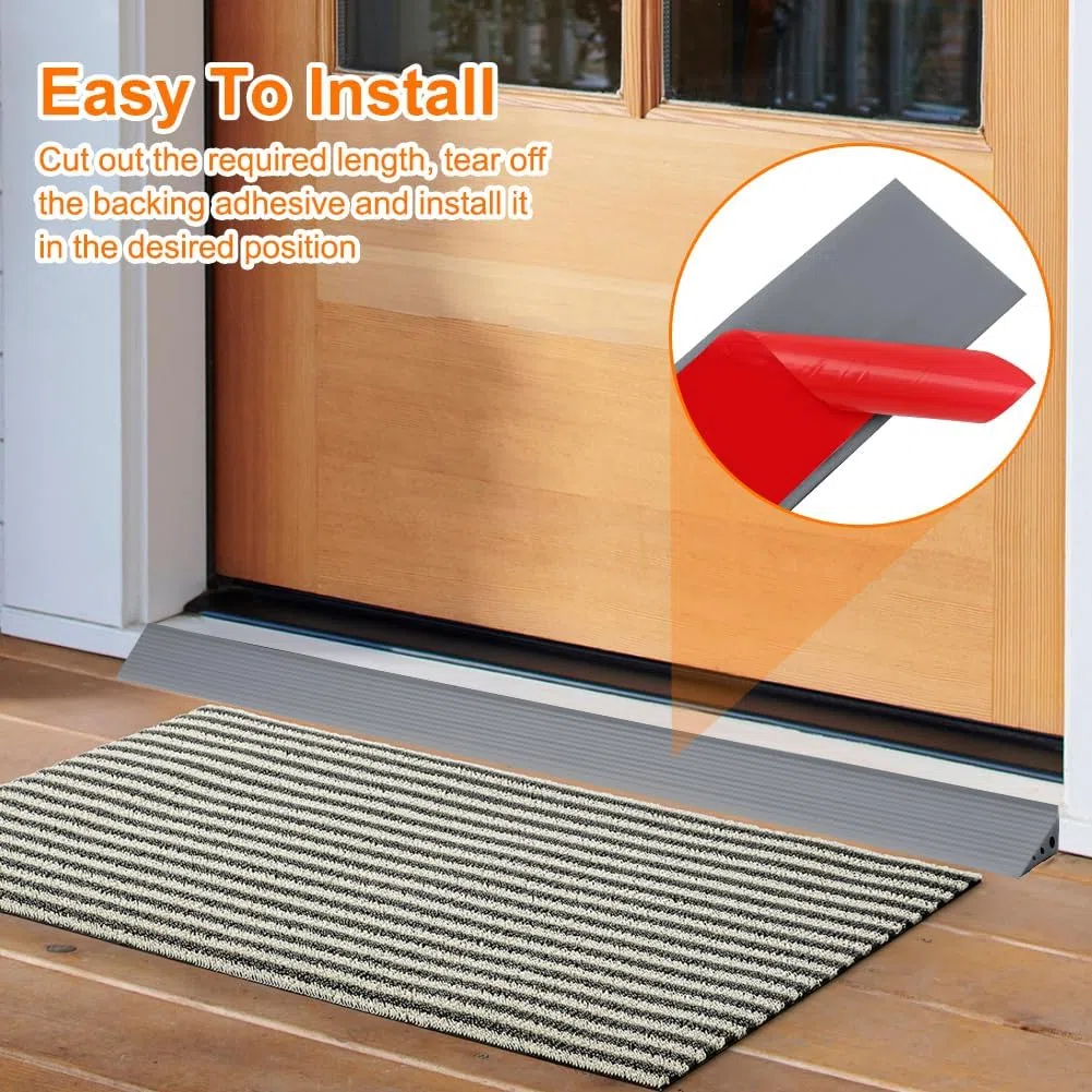 Rampa di Soglia per Porta in TPE, Altezza 2.5 cm, Carico Max 500 kg, Antiscivolo | per Sedie a Rotelle Elettriche, Passeggini, Robot Aspirapolvere, Disabili | Design Resistente (Grigio, 100x6.5x2.5cm)