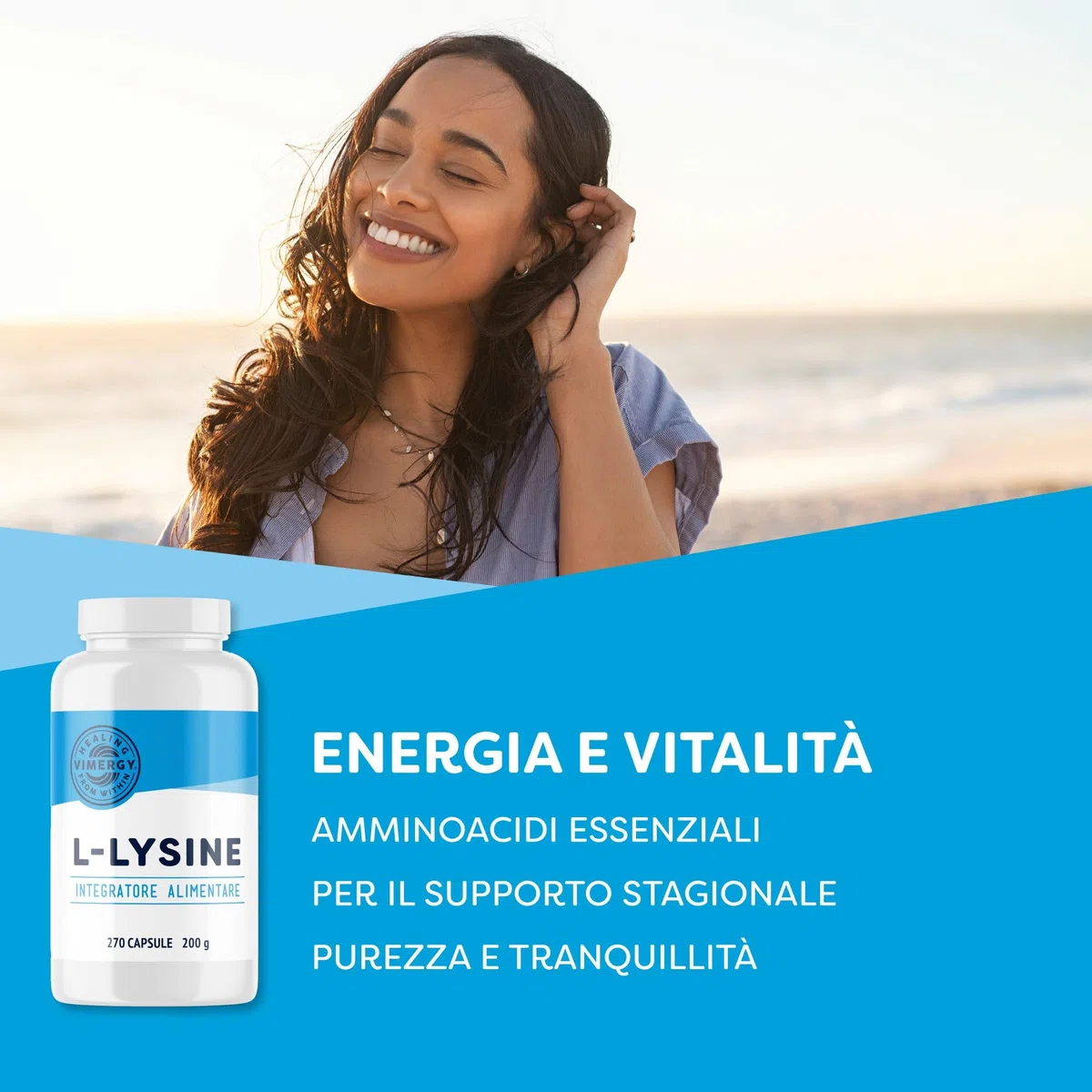 Vimergy L-Lysine 500 mg L-Lisina in Capsule, 270 Dosi – Amminoacido Essenziale – Capsula Vegana Senza Gelificanti - Senza OGM, Senza Glutine, Senza Gelatina, Kosher