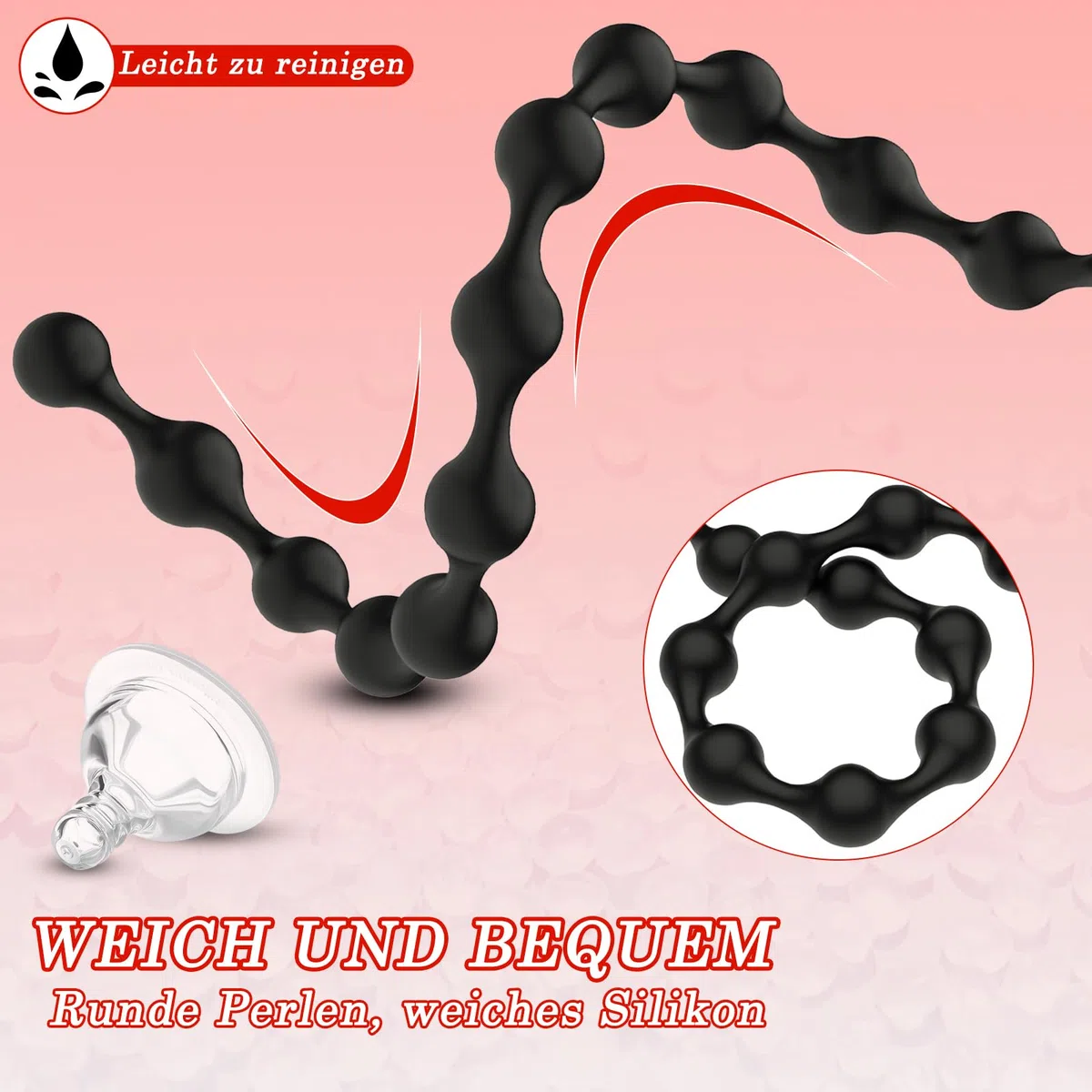 BDSMAGE Plug anale in silicone con 13 palline, Plug anale con catena anale e perline anali per uomini e donne, Dildo anale extra lungo, Gancio anale, Masturbatore anale (B)