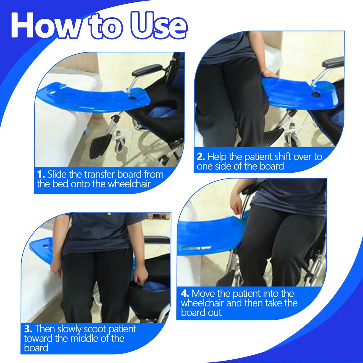 Tavola di trasferimento, Banana Board per trasferimento disabili, scheda di trasferimento paziente, bordo di trasferimento del letto, plastica ABS leggera, antiscivolo, portatile, trasferimenti sicuri