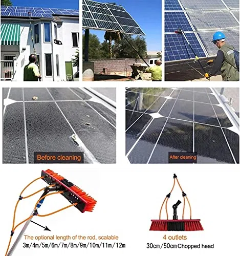 Kit de poste telescóo de 33 pies - Herienta de cepillo de eslla de goma con alimentación de agua de 10 m para paneles solares Manguera exteble Limpiador de ventanas profesal Fácil de