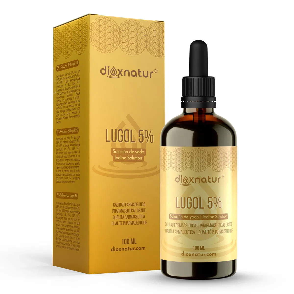 Soluzione di Lugol 5% di qualità farmaceutica 100ml | Gocce di iodio liquido e ioduro di potassio con pipetta dosatrice precisa