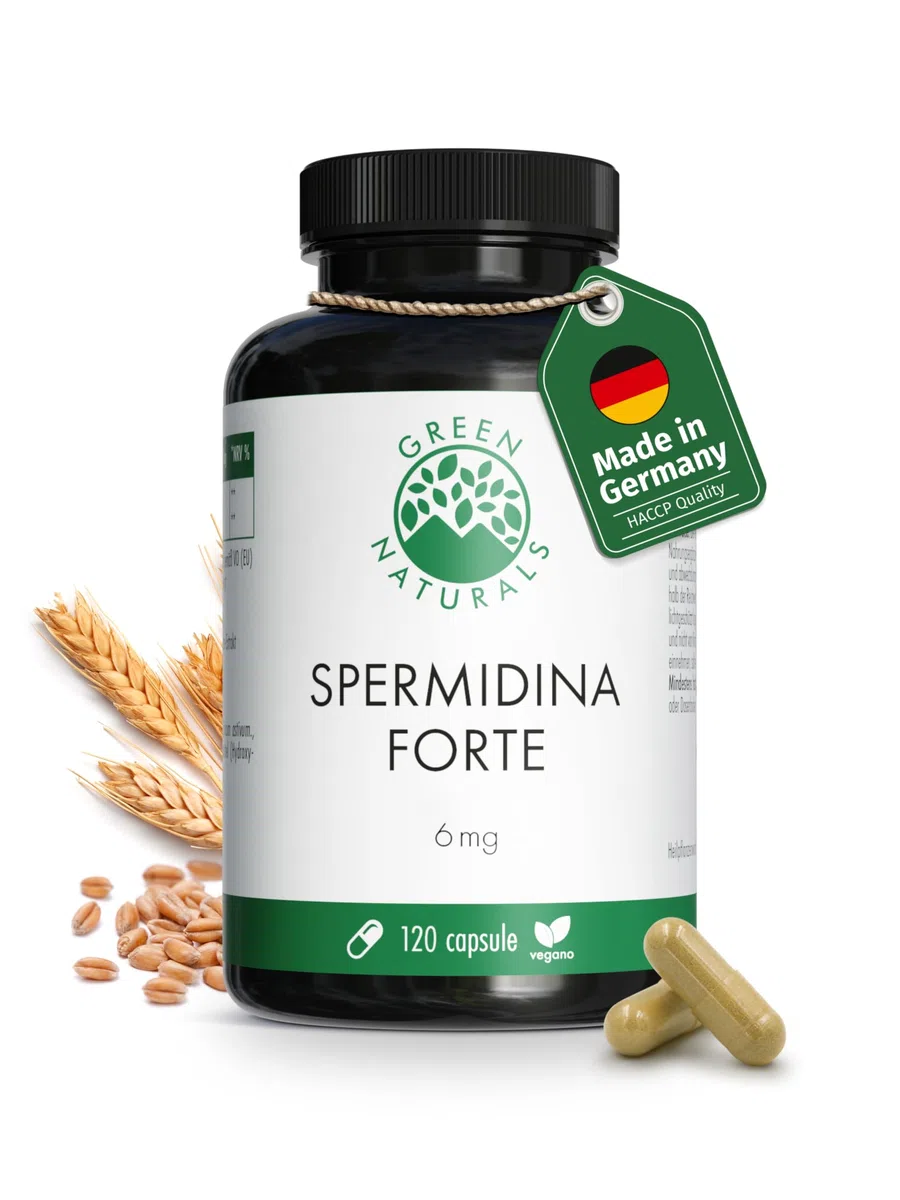 Spermidina Forte - Dosaggio elevato: 6 mg per capsula dall'estratto di germe di grano - Testato in laboratorio - 120 Capsule - Green Naturals®