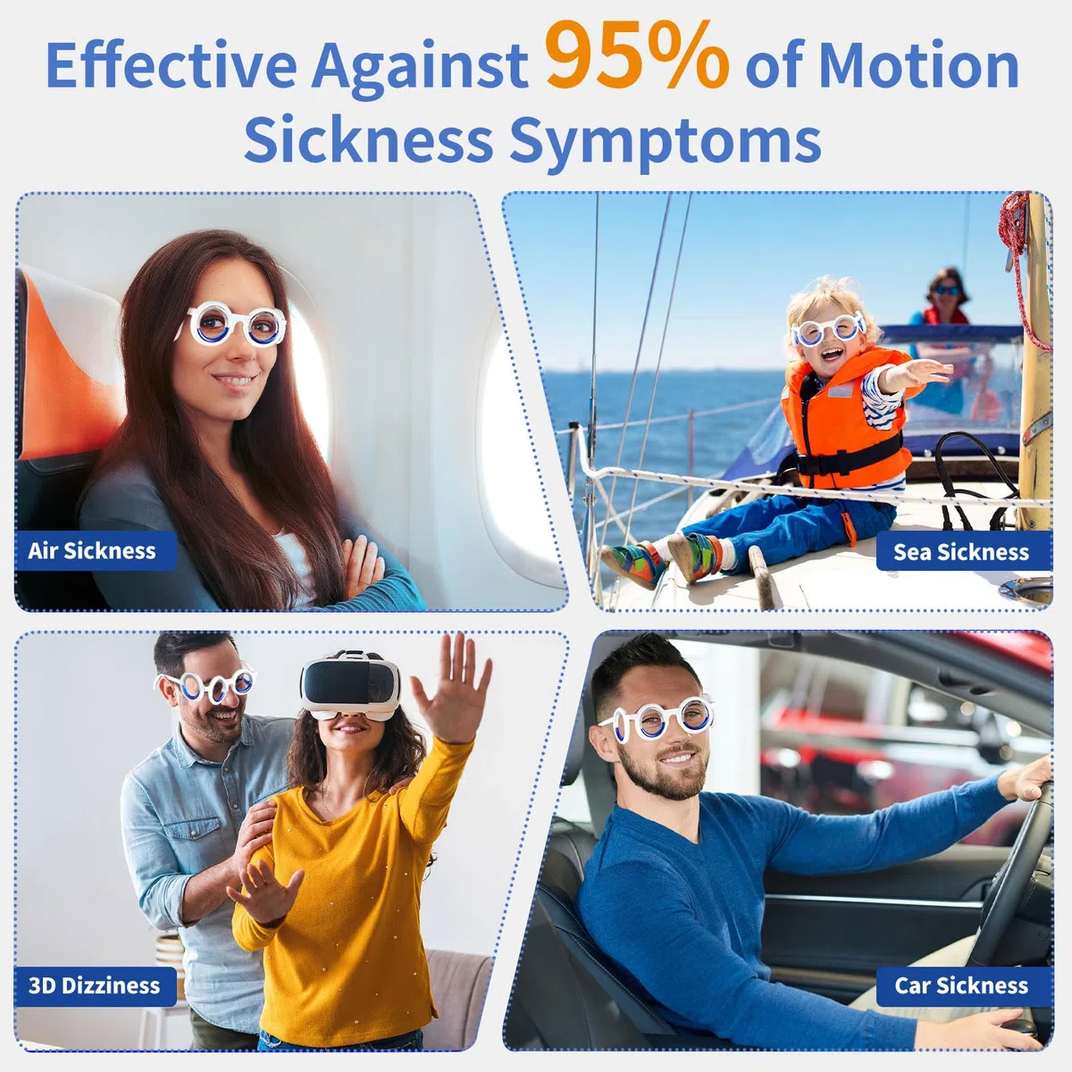 Hion Occhiali Smart Anti-Motion Sickness, ultra leggeri, portatili, per alleviare la nausea, Airsick Sickness mal di mare, occhiali per sport e giochi