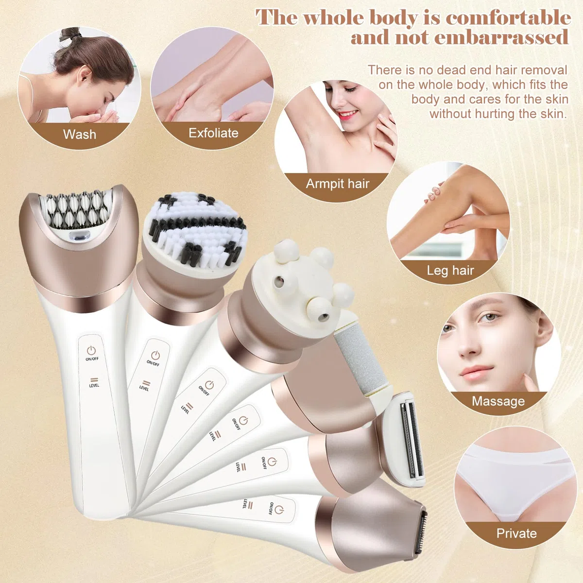 Rasoio Elettrico Donna, 6 In 1 Rasoio Donna Inguine, Depilatore Corpo Impermeabile, Raso Epilatore Donne Intimo, Epilatore Elettrico Indolore per Braccia Zona Bikini