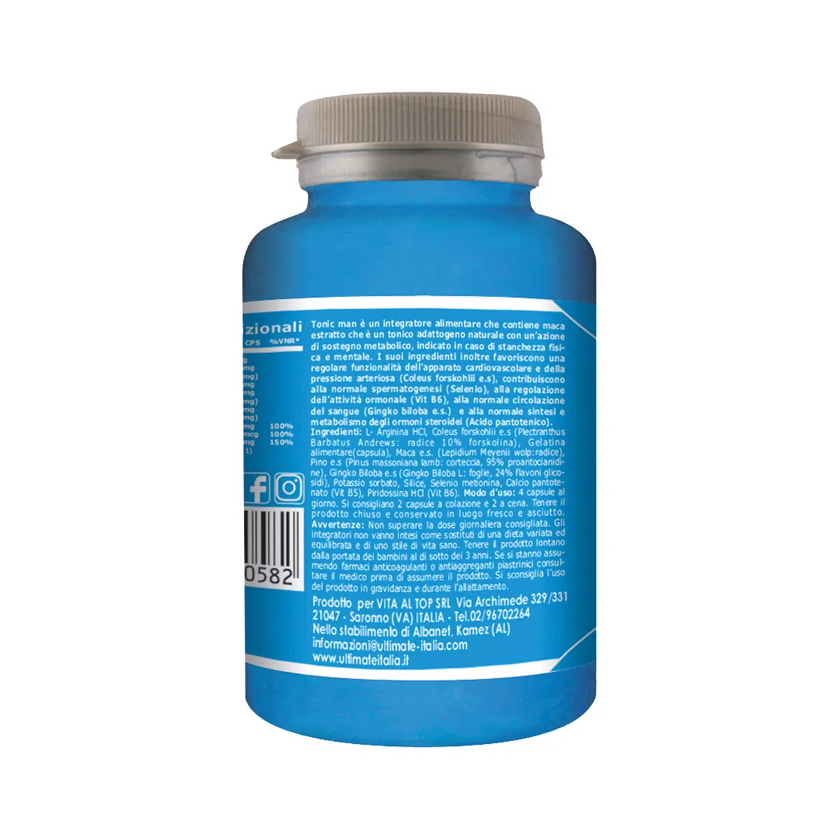 Ultimate Italia - Tonic Man integratore con arginina, maca e selenio per la virilità e la fertilità maschile - 80 compresse - favorisce la spermatogenesi, senza glutine e lattosio