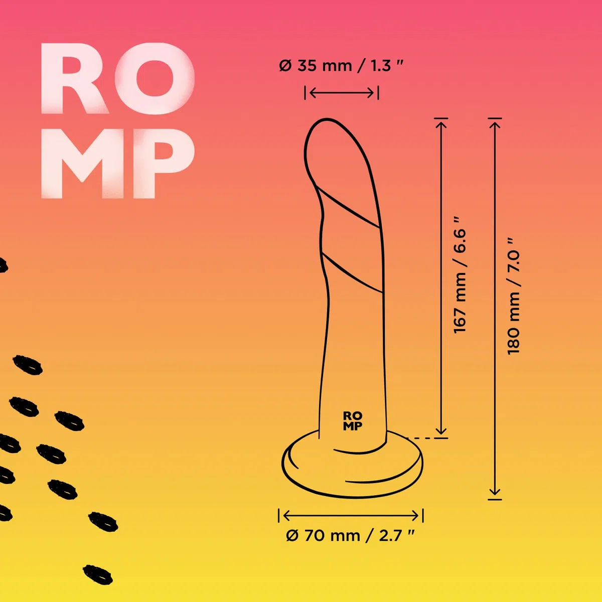 ROMP Dizi Dildo non realistico - Dildo in silicone da 7 pollici - Compatibile con i vibratori Bullet - Dildo P-Spot e G-Spot - Dildo a ventosa con imbracatura - Giocattolo sessuale per adulti
