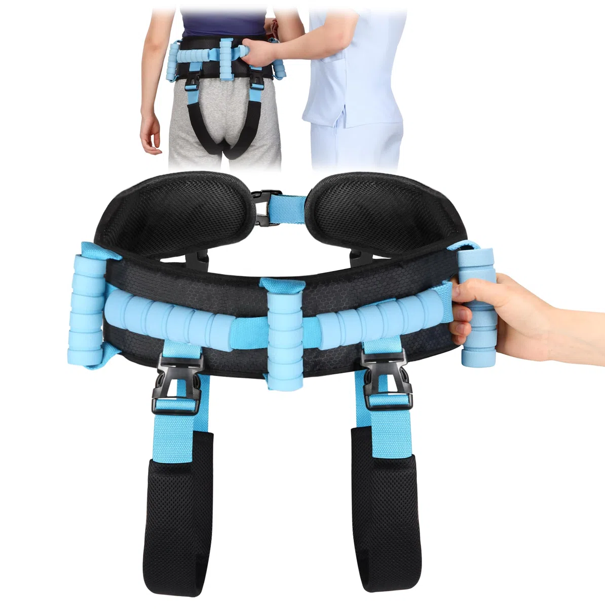 Cintura di Trasferimento，Cintura di deambulazione con 7 Maniglie e 2 passanti per le gambe,Riabilitazione Cintura,Deambulazione per anziani, Assistente Sollevamento e Movimentazione Sicura