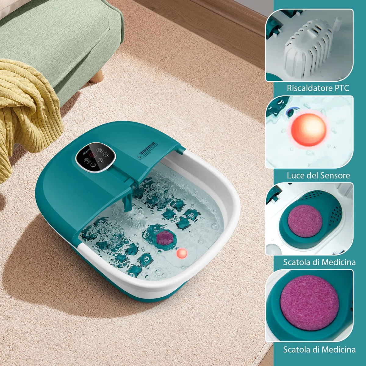 COSTWAY Pediluvio Massaggiatore Piedi Elettrico, Pediluvio Idromassaggio Plantare Pieghevole con Telecomando, 3 Temperature Regolabili, Timer, Fino al 45 (Anatra blu)