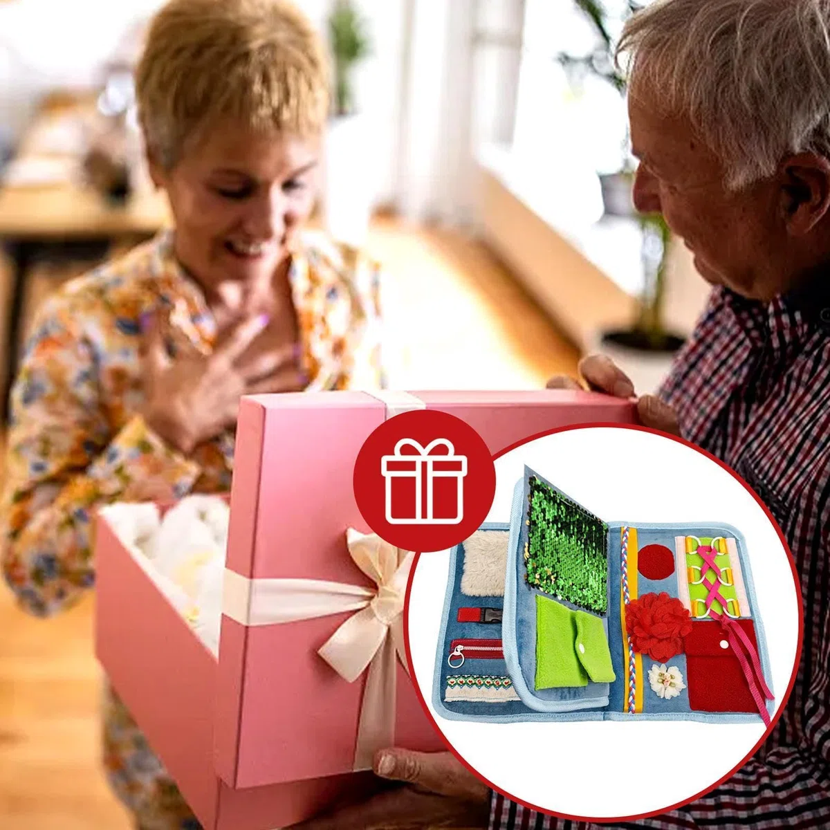 Libro sensoriale per demenza - tessuto morbido, attività, memoria | Coperta didattica per Alzheimer con giochi tattili per gli anziani a casa o in ospedale