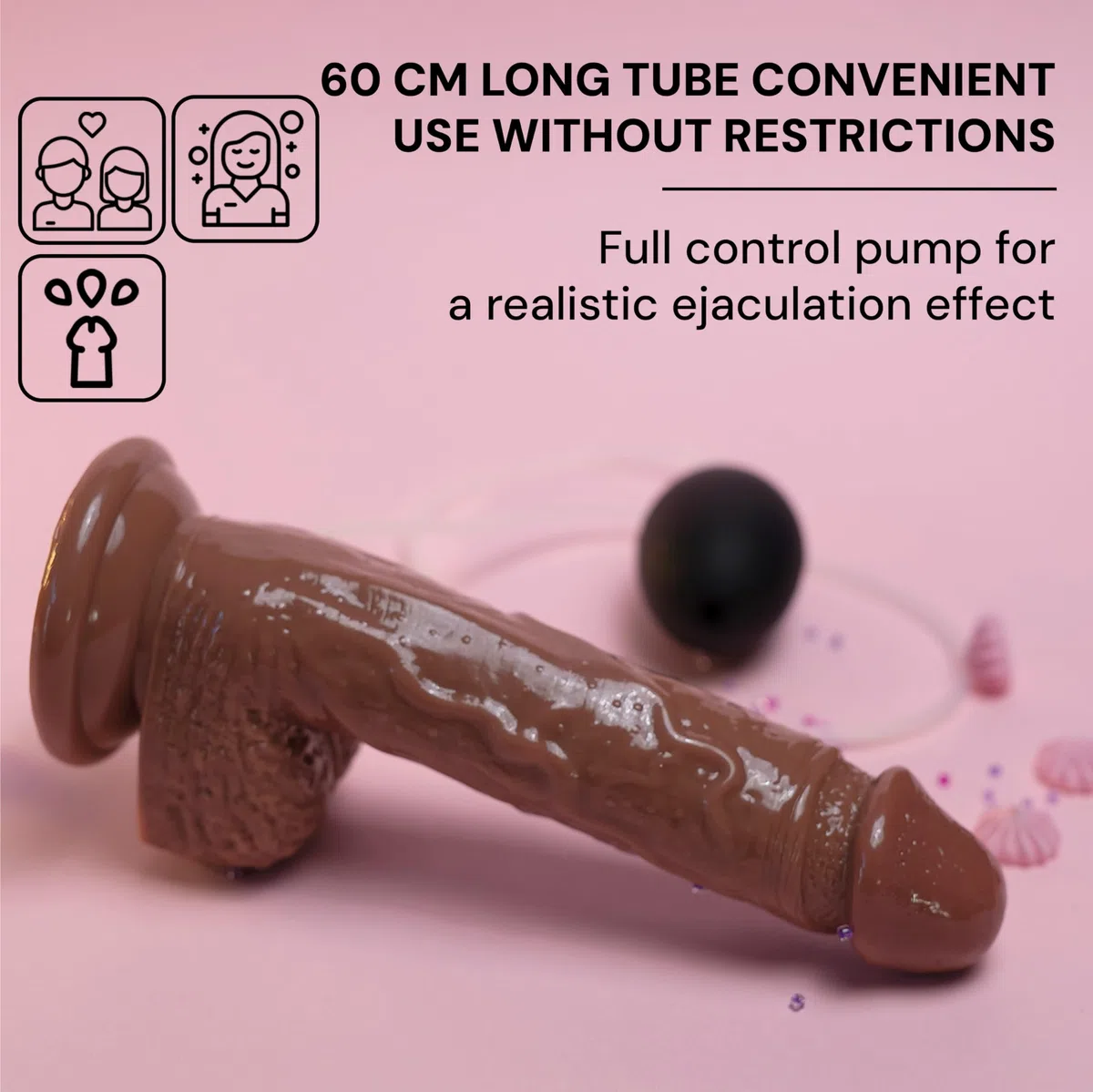 Diloschwanz realistico per donne con funzione di spruzzo, lunghezza 20,7 cm ⌀3,8 cm, dildo anale con ventosa potente in marrone, giocattoli erotici per donne FOPS D30