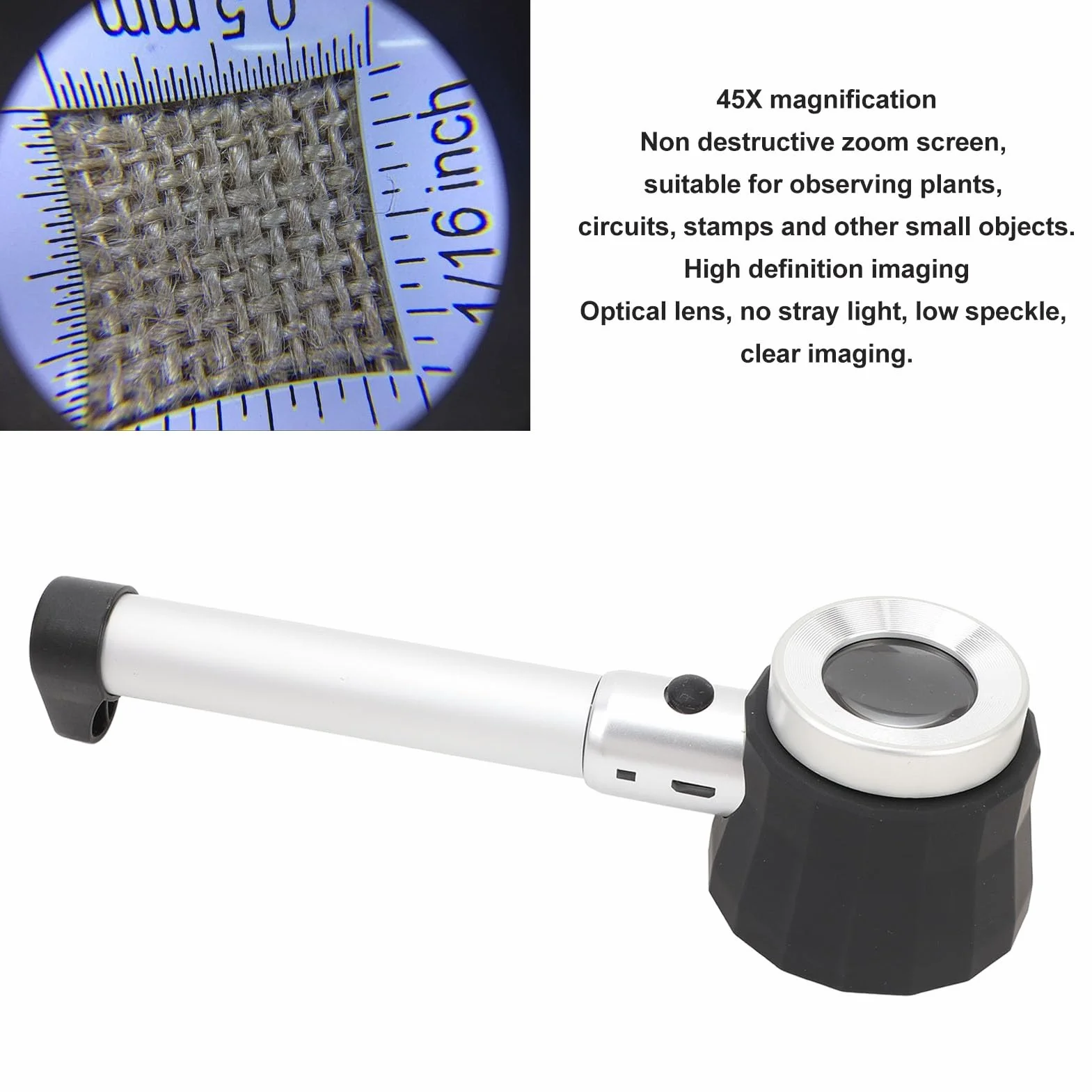 Lente D'ingrandimento Portatile 45X, Lente D'ingrandimento con Luci a LED, Lente D'ingrandimento con Scala di Misura in Vetro Ottico per Anziani Lettura Osservazione di