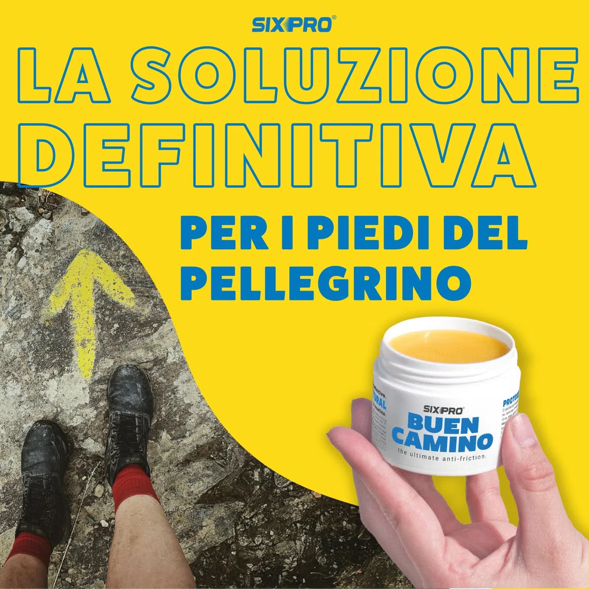SIXPRO BUON CAMMINO 50ml | Crema Antifrizione Naturale per Pellegrini | Previene Vesciche e Sfregamenti su Piedi e Zone Sensibili | Protezione e Idratazione per Escursioni e Lunghe Camminate