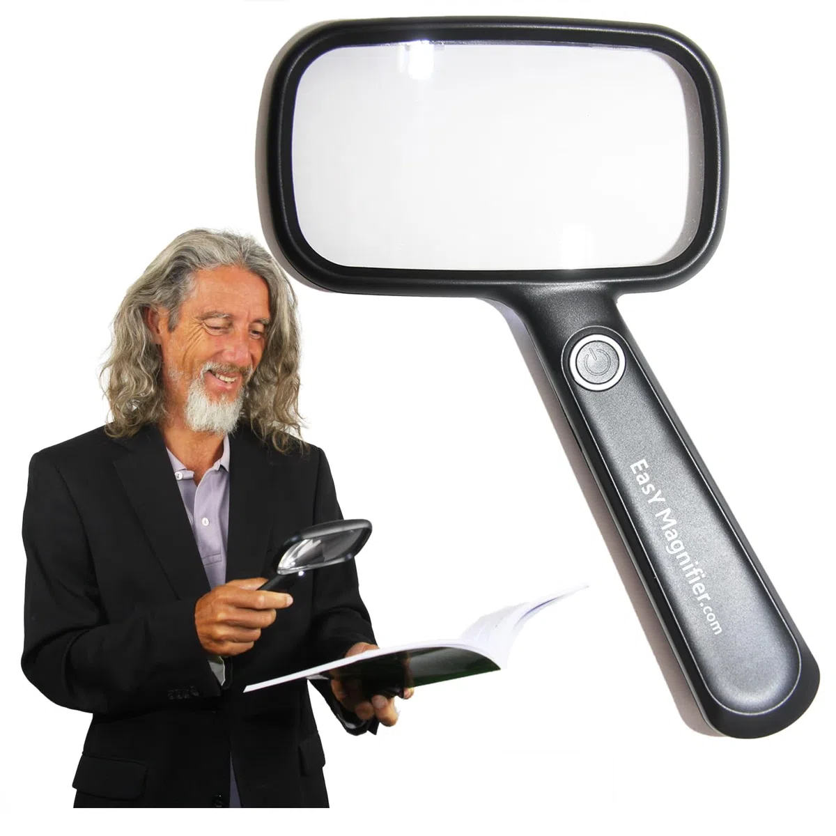 Lente di ingrandimento 2.0X con luce LED per libri; Grande lente a mano con batteria e cavo di ricarica USB; Vetrino ingranditore ricaricabile per leggere, lente come ausilio visivo e regalo pratico.