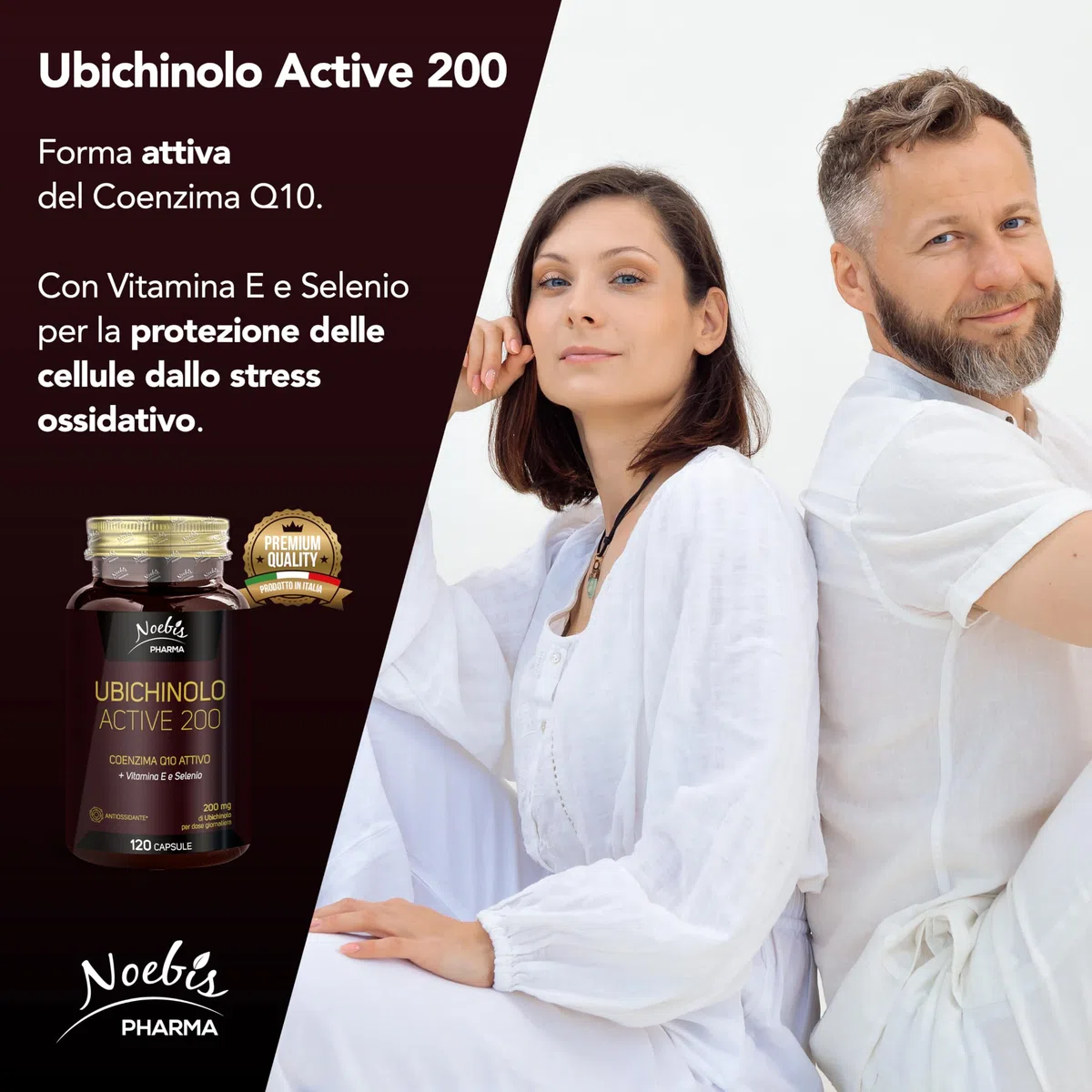 Noebis Pharma Ubiquinolo Active 200 – 120 Capsule (1 x 120) con Vitamina E e Selenio – Coenzima Q10 Attivo – Confezione Singola