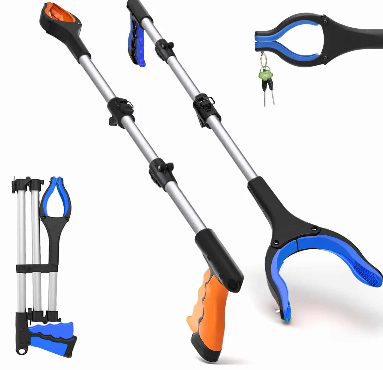 Wiseten 2 Pezzi Pinza Raccogli Rifiuti, 110cm Pinza Telescopica Pieghevole per Anziani Disabili, Pinza Raccogli Oggetti, Raccoglitore di Immondizia con Punte Magnetiche, Raccogli Foglie da Giardino