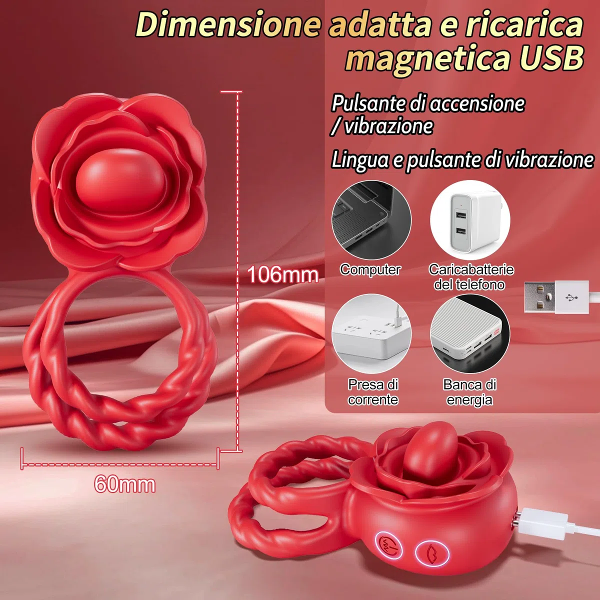 Anello Vibrante per Lei e Lui - Sexytoysys Uomo Anello Pene Stimolatore per Clitoride con 10 modalità di leccaggio e vibrazione Toys Sessuali per Donna Fiore Sexytoysys Coppia Cock Ring