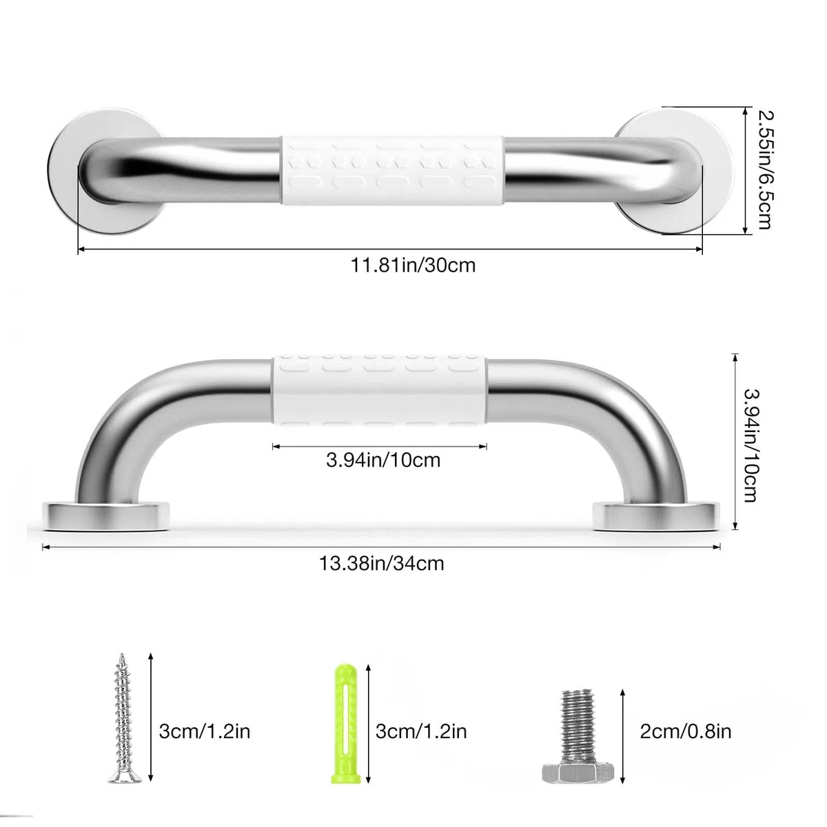 Oderra 30cm Maniglia Doccia, Maniglia Doccia Anziani Antiscivolo Acciaio Inossidabile, Maniglione Bagno Disabili Bambini, Con Anello Fluorescente
