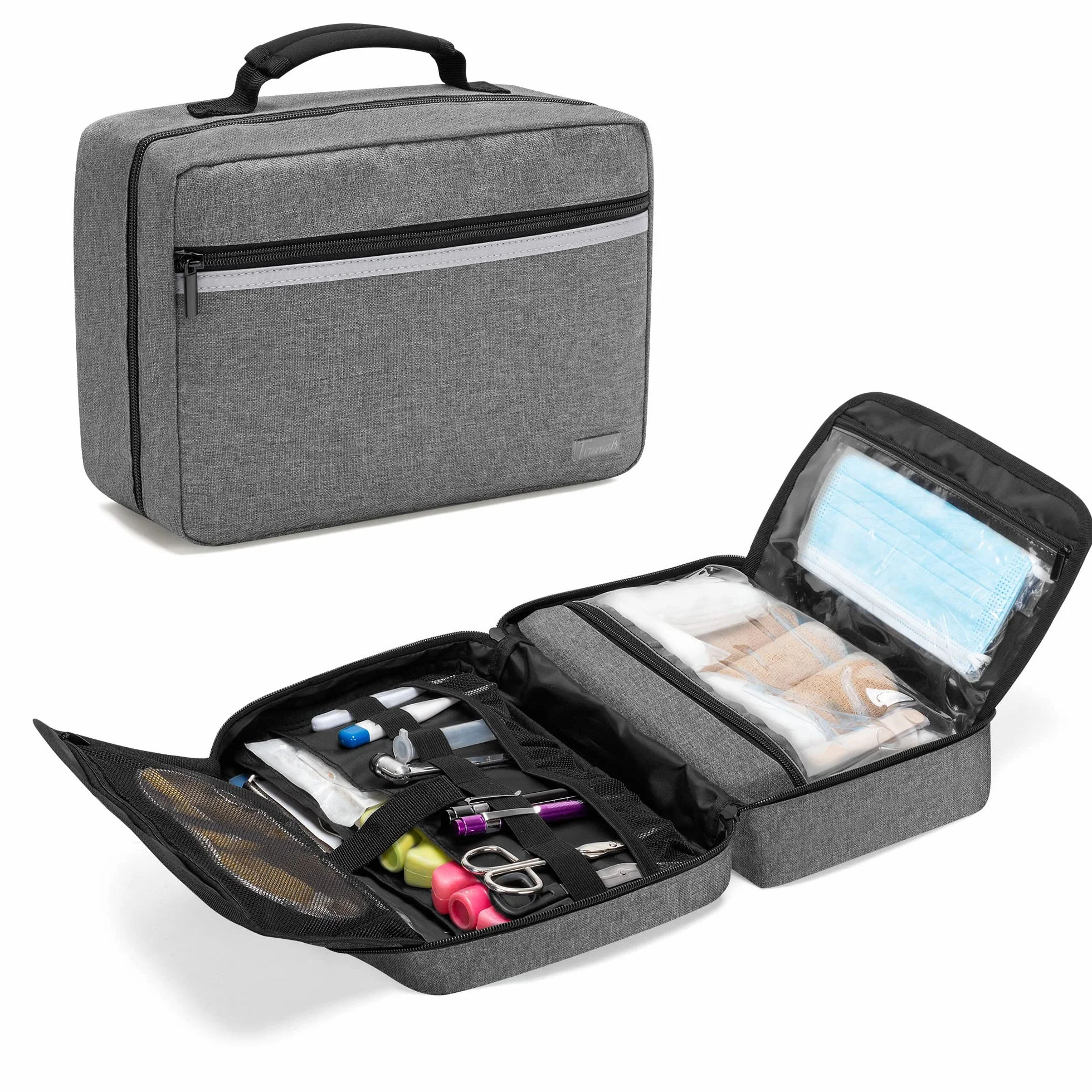 Trunab First Aid Kit Borsa Medica, Borsa Portatile per Forniture Mediche, Botiquin Primeros Auxilios con 2 Lembi Interni ed Tasche Multiple, Ideale per Casa, Campeggio, Viaggi ed Escursioni, Grigio