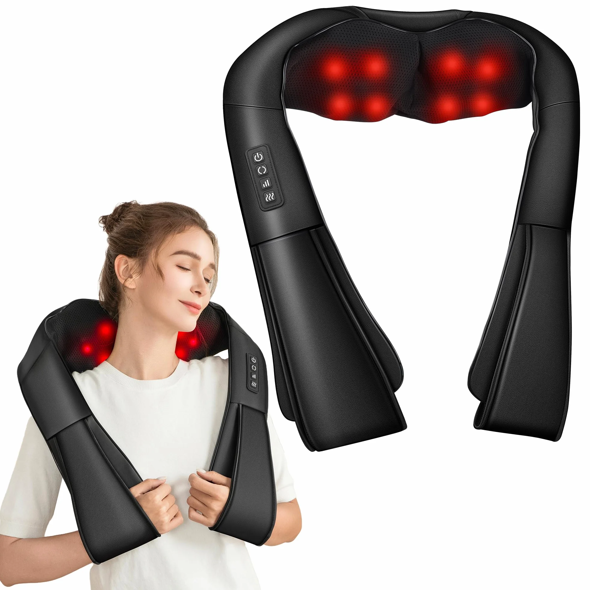 Brelley Massaggiatore per Cervicale, Massaggio Termico 3D, Massaggiatore Cervicale per Alleviare il Dolore Muscolare, in Pelle PU, Regalo per Donne e Uomini
