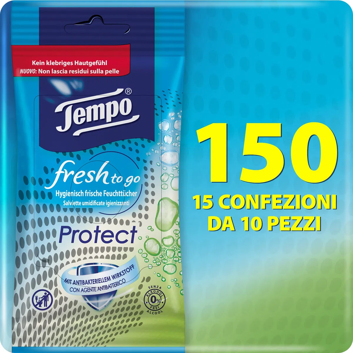 Tempo Fresh To Go Protect Fazzoletti Tempo Salviette, 15 Confezioni Da 10 Salviette