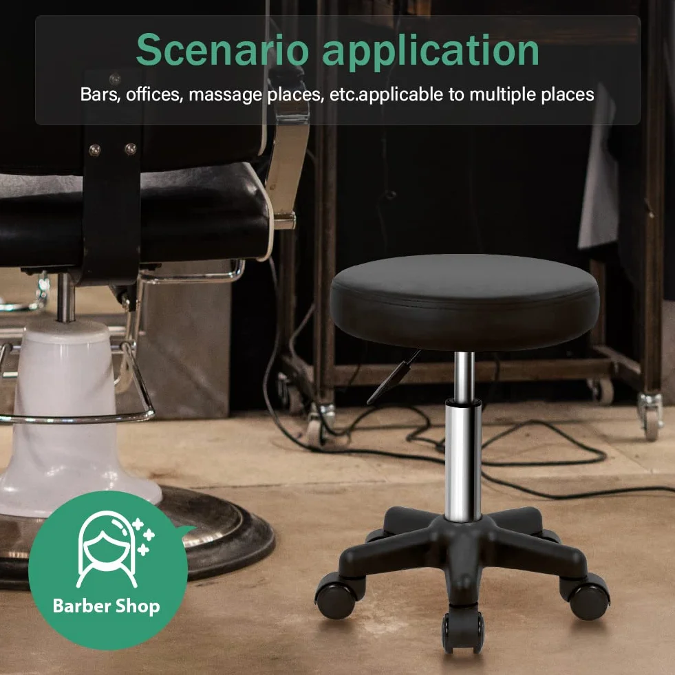 FURWOO Sgabello rotondo girevole altezza regolabile con ruote per Spa Salon Massage Nero