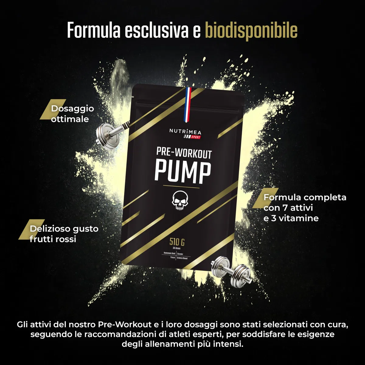 Pre Workout Potente | Integratore Pre-Allenamento Boost di Energia | AAKG, Beta Alanina, Caffeina, Citrullina, Taurina, Tirosina | Vitamine B3, B6, B12 | 510g | Gusto Frutti Rossi | Nutrimea