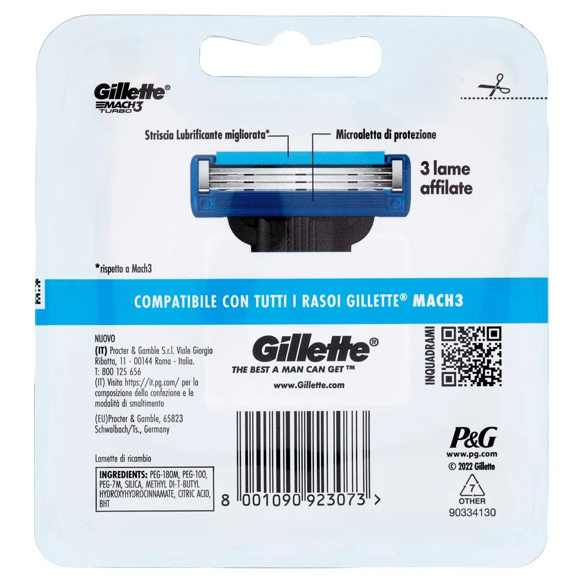 Gillette Mach3 Turbo Lamette di Ricambio per Rasoio da Uomo, Rasoi a 3 Lame (Confezione da 2)