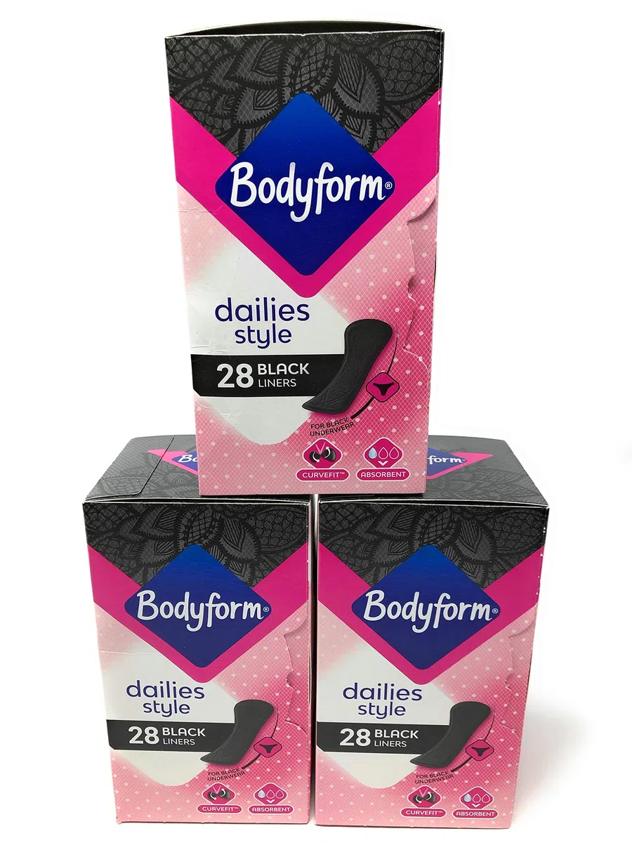 Bodyform Dailies Style x28 Pantyliners Nero Confezione da 3 (84 fodere totali)