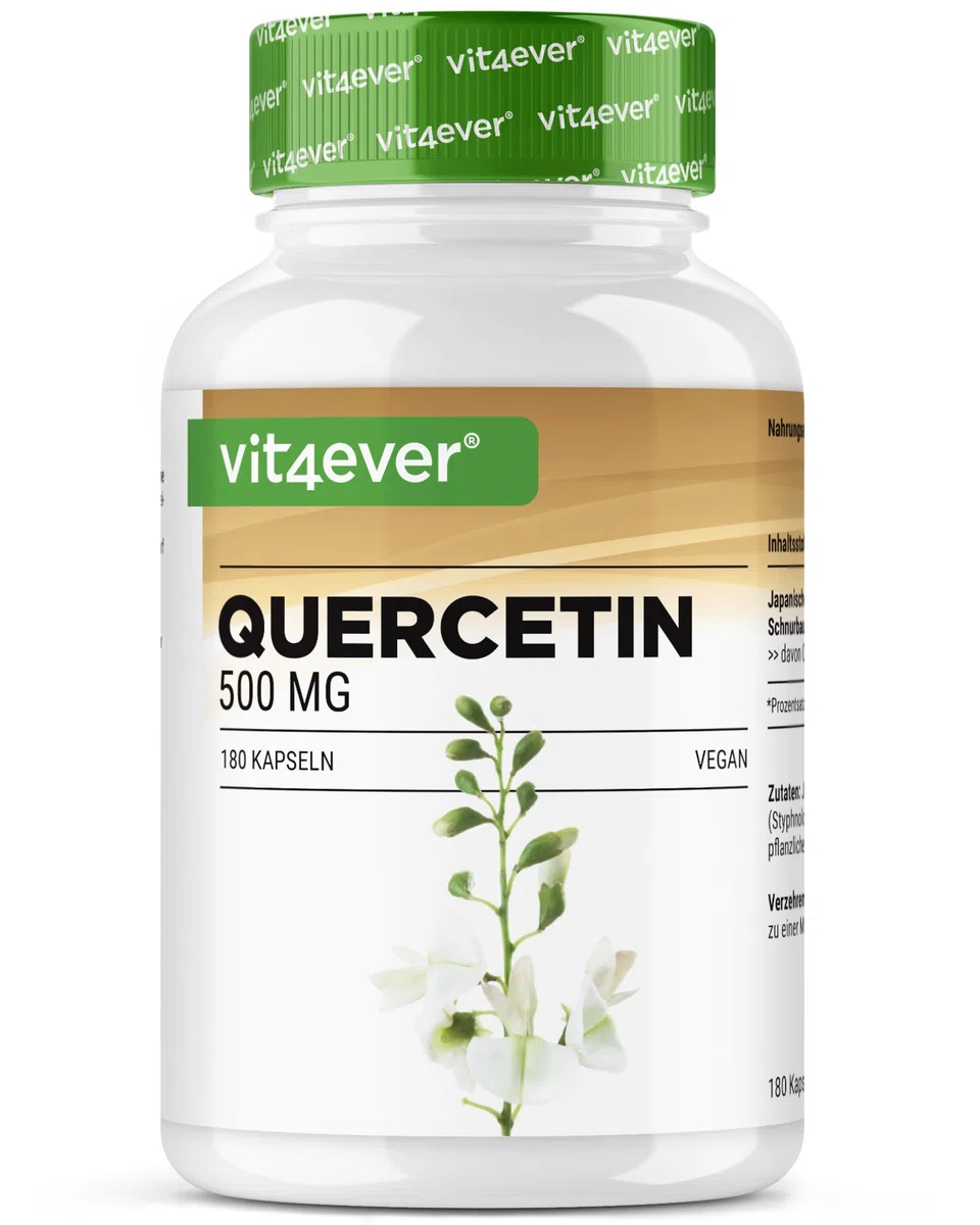 Quercetina - 500 mg - 180 capsule - Confezione per 6 mesi - Premium: estratto naturale di fiori di robinia in rapporto 15:1 con il 95% di quercetina - Altamente concentrato - Vegano