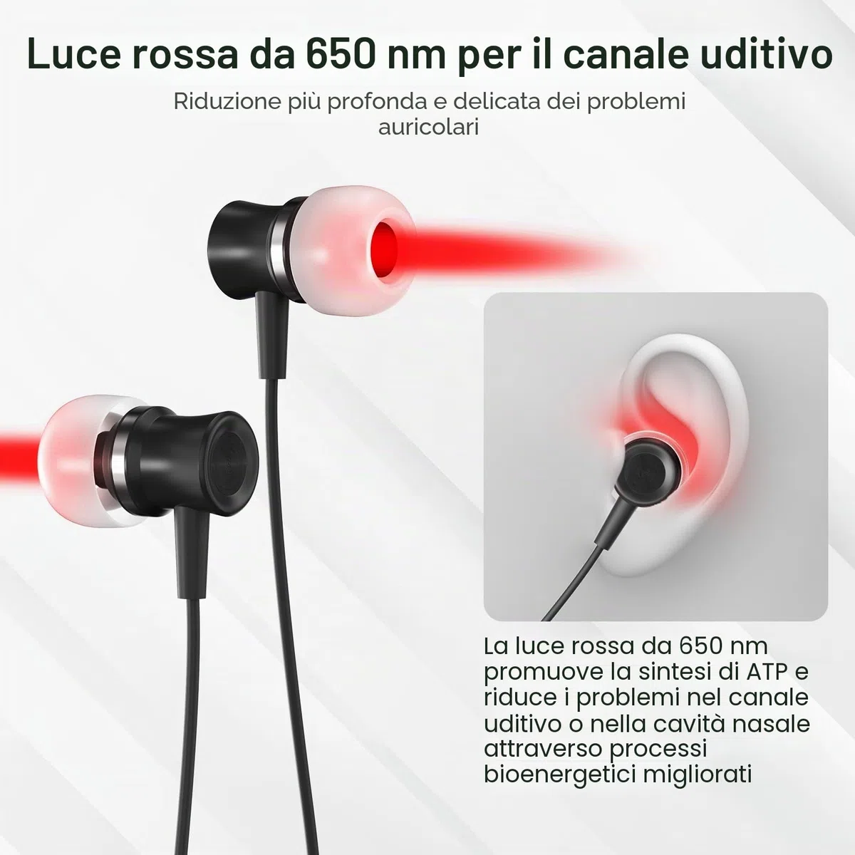 Tappi orecchie a infrarossi per acufene 2 in 1,650 nm luce rossa acufene auricolari per ridurre acufeni,set di Tappi a infrarossi per orecchie e naso(non calore)