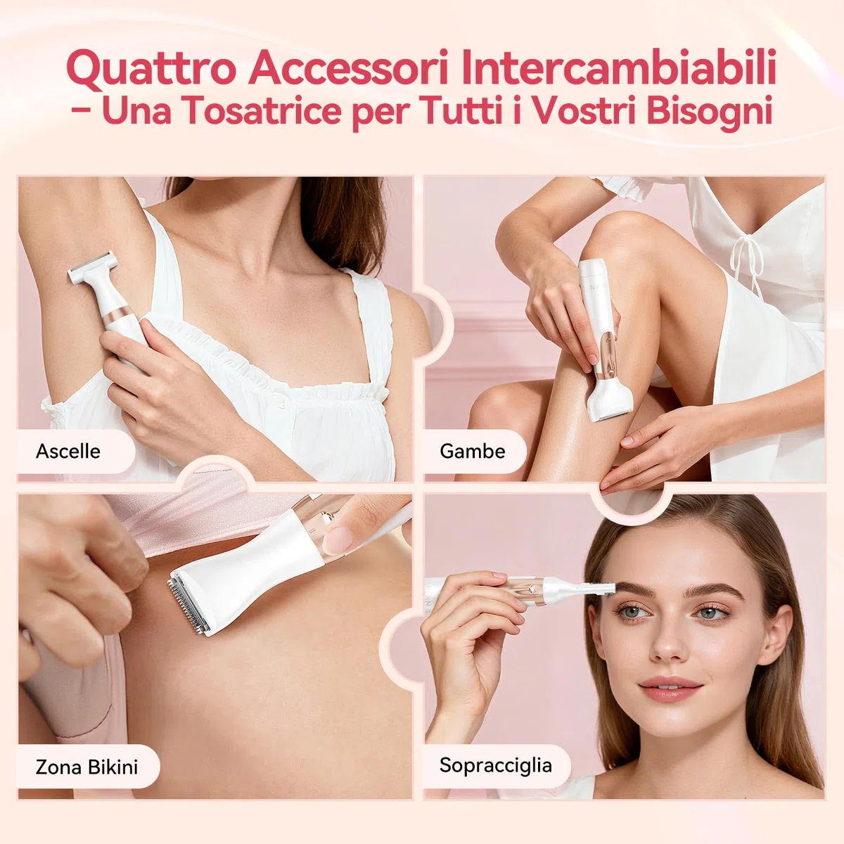 ANLAN Rasoio Elettrico Donna 4-in-1 Depilatore Corpo Donna Kit Rasoio Intimo con LED Display, IPX6 Impermeabile Rasoio Elettrico Corpo per Viso, Corpo e Inguine 90 Minuti di Autonomia