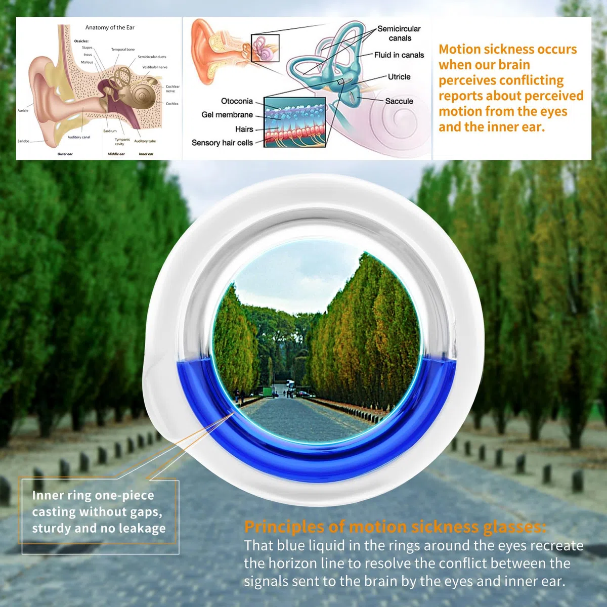 Hion Occhiali Smart Anti-Motion Sickness, ultra leggeri, portatili, per alleviare la nausea, Airsick Sickness mal di mare, occhiali per sport e giochi