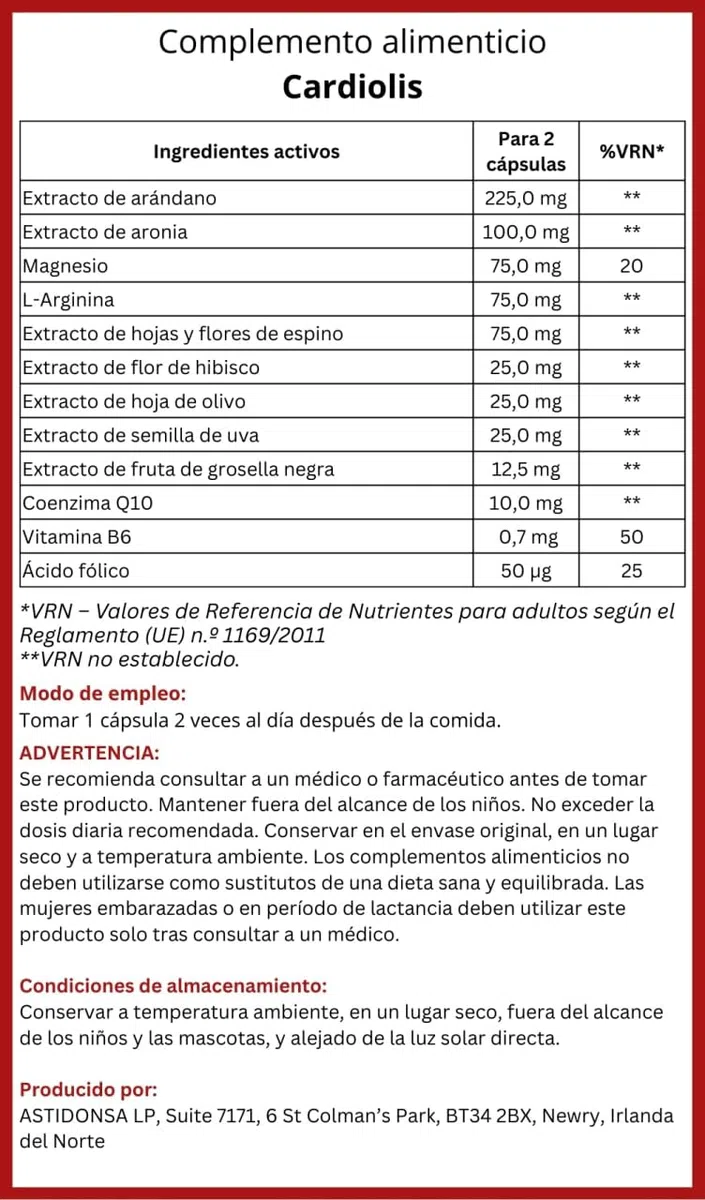 CARDIOLIS integratore alimentare per adulti – 60 capsule – con estratto di mirtillo rosso, coenzima Q10, magnesio. (1)