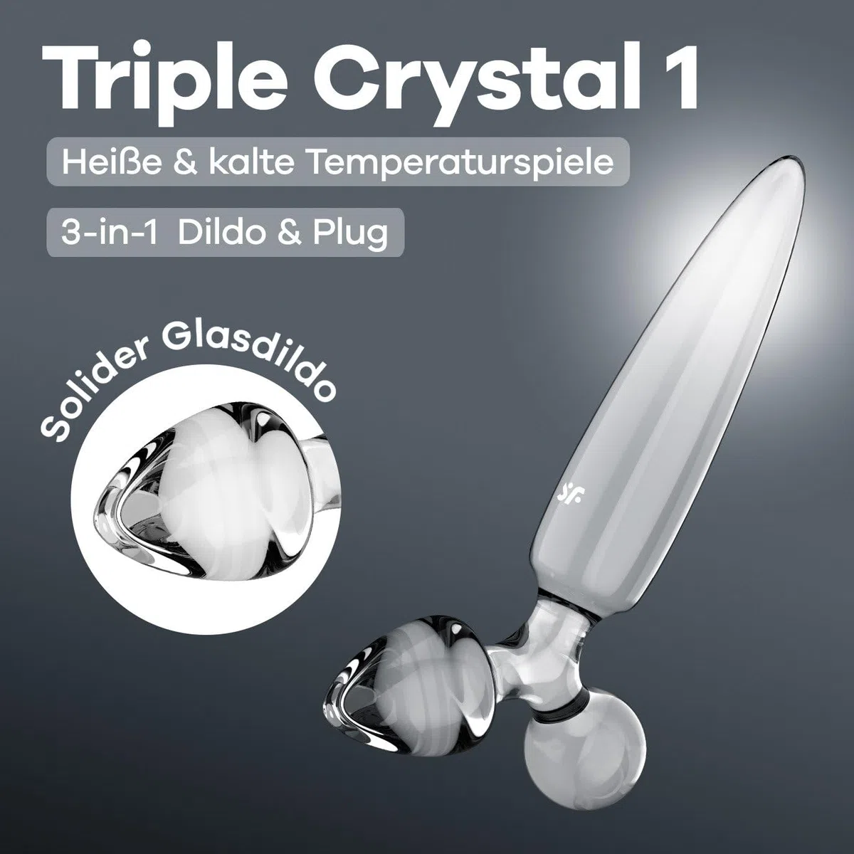 Satisfyer Triple Crystal 1 dildo | sex toy 3 in 1 con sfera, plug e stelo | per uso anale e vaginale | per giochi con le temperature | vetro borosilicato | liscio