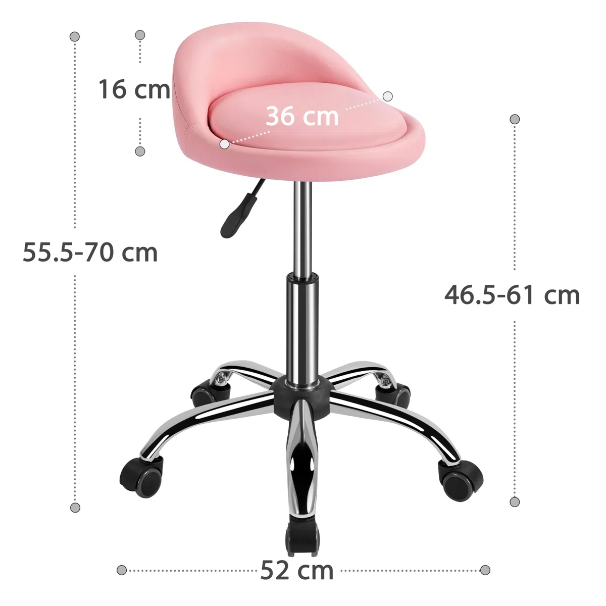 Sgabello con Ruote Estetista Regolabile in Altezza per Toeletta Trucco Girevole Rosa