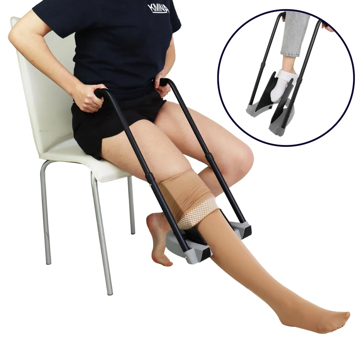 KMINA Infila Calze Compressive + Guanti Inclusi, Device 2‑in‑1 per Anziani e Mobilità Ridotta – Facile da Usare con Calze e Calzini – Altezza Regolabile, Brevettato - Prodotto in Europa