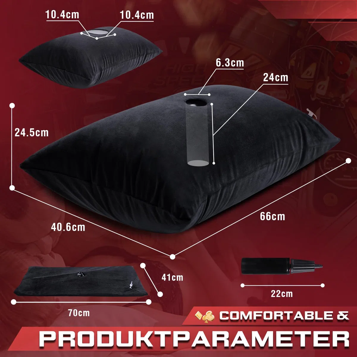 Cuscino Posizione Sessuale con Supporto per Dildo, Rampa Gonfiabile per Cuscino Sessuale per Supporto di Posizione Più Profondo, Cuscino da Viaggio Portatile per Adulti Coppie Donne Uomini