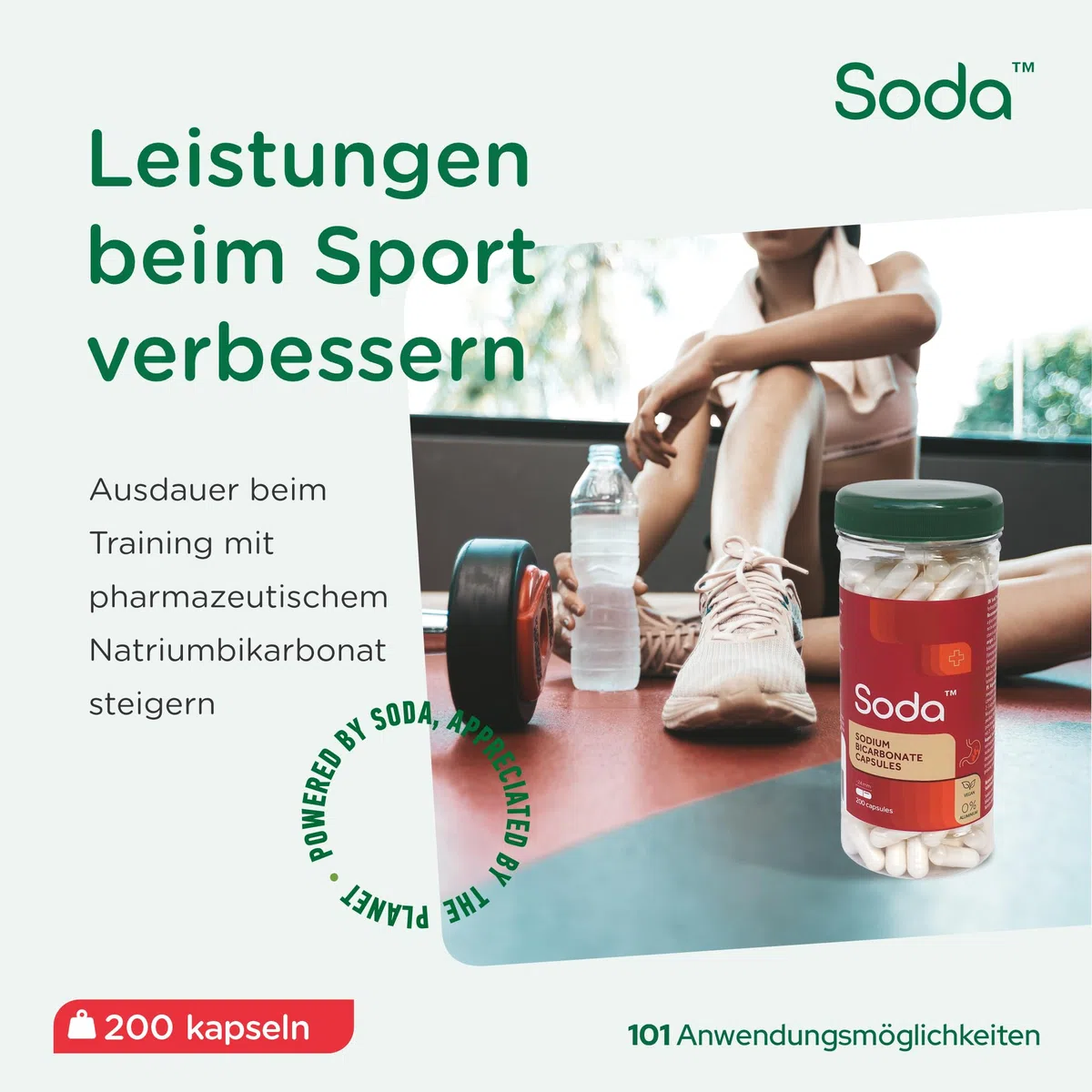 Soda Sodron Capsule - 100% idrogenocarbonato di sodio per sostenere l'equilibrio acido-base, Detox, cura orale e sport, 200 capsule in 1 flacone